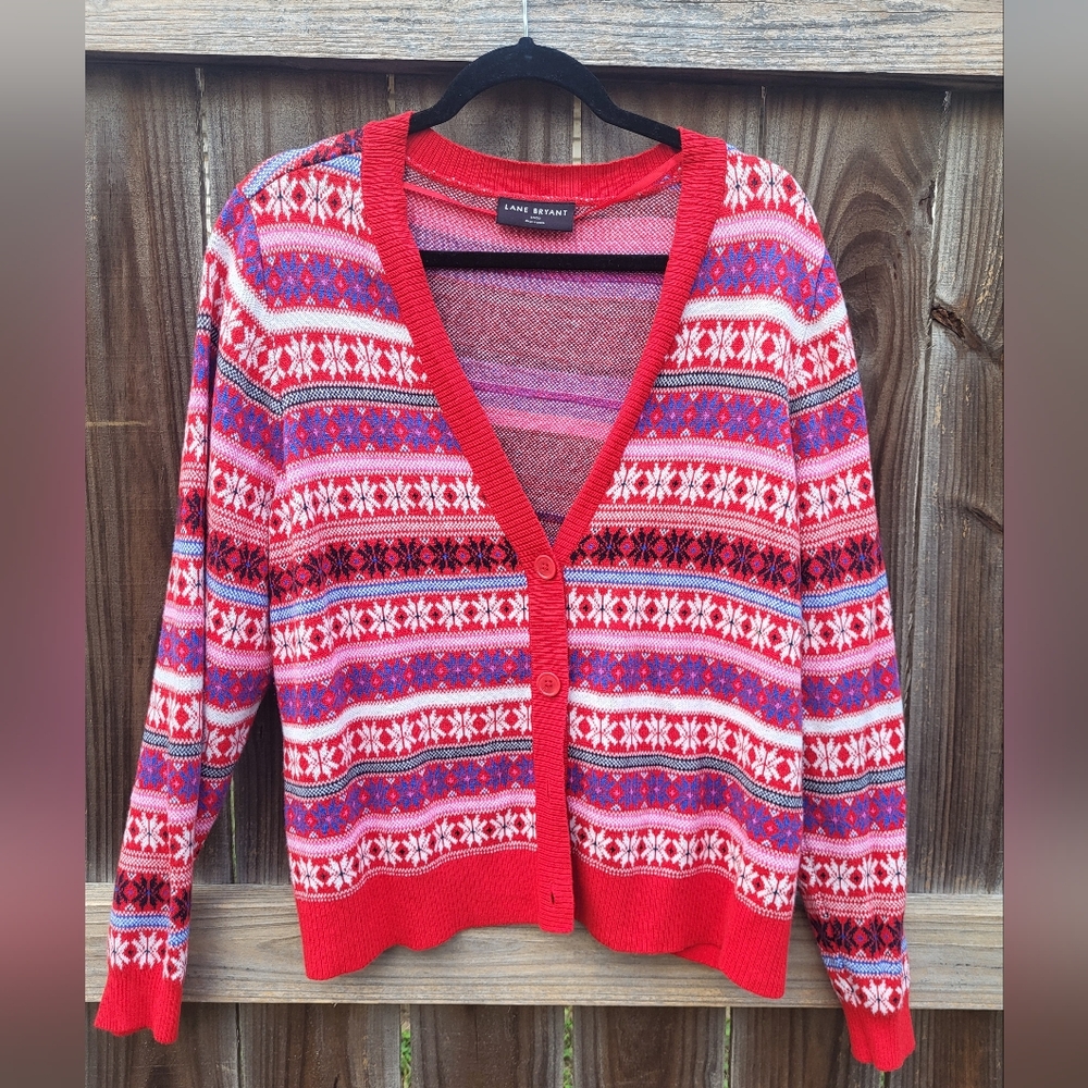 Lane Bryant Classic Button-Front Fair Isle Plus Size Cardigan